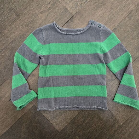 STELLA McCARTNEY GAP Boy's sweater Green Gray Stripes Linen Cotton Sz Small 5 - Picture 1 of 6